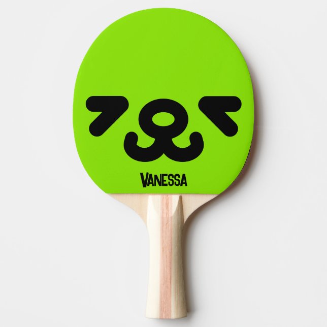 Raquete De Ping Pong Rosto de Cachorro Feliz Verde com Nome (Frente)