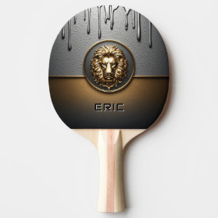 Raquete De Ping Pong Rosto de Leão Dourado Com Metal Derramando 🦁
