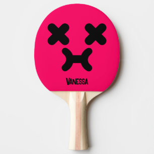 Raquete De Ping Pong Rosto Emburrado Atordoado Rosa com Nome