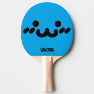Raquete De Ping Pong Rosto Fofo Azul com Nome