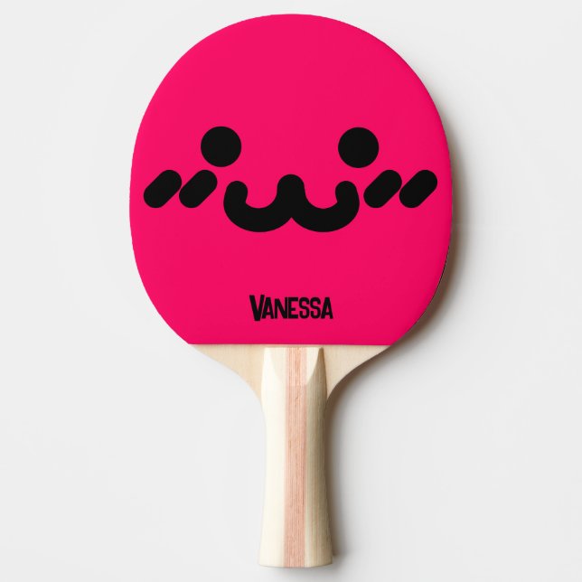 Raquete De Ping Pong Rosto Fofo Rosa com Nome (Frente)