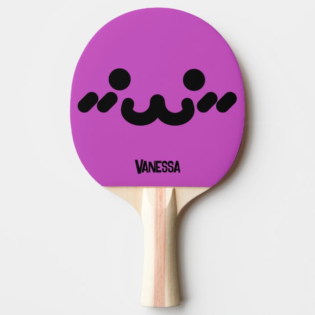 Raquete De Ping Pong Rosto Fofo Roxo com Nome (Frente)