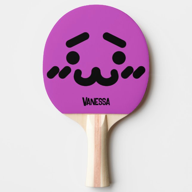 Raquete De Ping Pong Rosto Rocho Fofo Roxo com Nome (Frente)