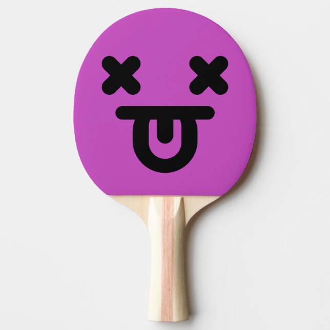 Raquete De Ping Pong Rosto Roxo Com Língua Para Fora Atordoado  (Frente)
