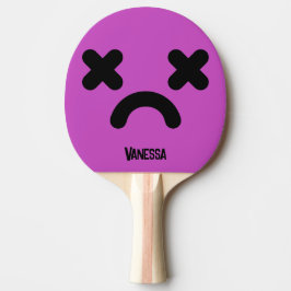 Raquete De Ping Pong Rosto Triste Atordoado Roxo com Nome