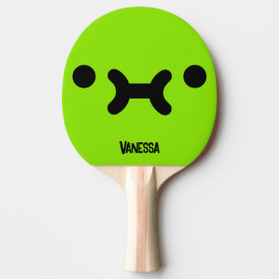 Raquete De Ping Pong Rosto Verde com Beicinho Fofo e Nome