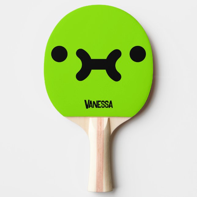 Raquete De Ping Pong Rosto Verde com Beicinho Fofo e Nome (Frente)