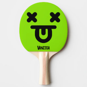 Raquete De Ping Pong Rosto Verde com Língua Para Fora Desnorteado com N