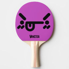 Raquete De Ping Pong Rosto Zangado Malicioso Roxo com Nome