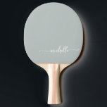 Raquete De Ping Pong Rota de assinatura de nome personalizado verde sal<br><div class="desc">Raquete de Ping Pong Personalizada com Monograma Elegante Glam Feminino em Verde Sage Nome Personalizado Script. Estes desenhos apresentam seu primeiro nome em uma linda tipografia de assinatura com estilo de letra manuscrita e cauda swash (ou caligrafia) em fundo cor verde sage ou verde poeirento. Fácil de personalizar. Ótimo presente...</div>