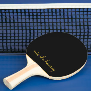 Raquete De Ping Pong Roteiro Preto e Dourado Monograma Moderno Elegan