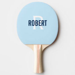 Raquete De Ping Pong Rótulo do monograma azul-claro moderno pingue-pong