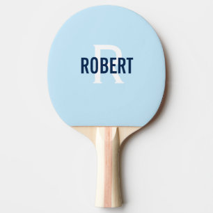 Raquete De Ping Pong Rótulo do monograma azul-claro moderno pingue-pong