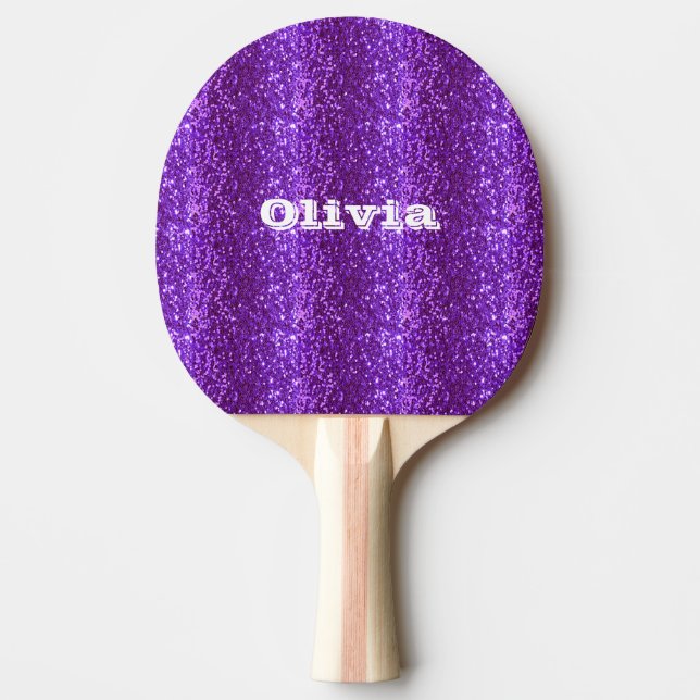 Raquete De Ping Pong Roxo Glitter Girly Glam Bling Moderno (Frente)