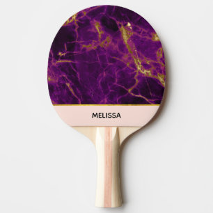 Raquete De Ping Pong Roxo Moderno e Dourado Abstrato Marble