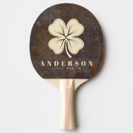 Raquete De Ping Pong Rusted Metal Sheet Four Leaf Clover with Name
