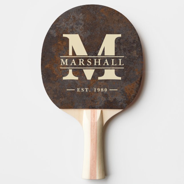 Raquete De Ping Pong Rusted Metal Sheet Monogram & Name Overlay (Frente)