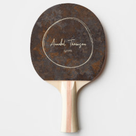 Raquete De Ping Pong Rusted Metal Sheet Name in Drawn Circle