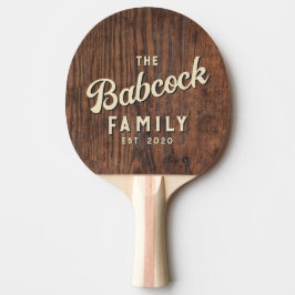 Raquete De Ping Pong Rustic Dark Walnut Wood Retro Family Name & Year