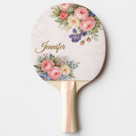 Raquete De Ping Pong Rustic Vintage Personalized Floral Rose Design    