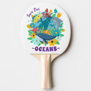 Raquete De Ping Pong Salve nossos oceanos Flor Baleia Design Colorido T