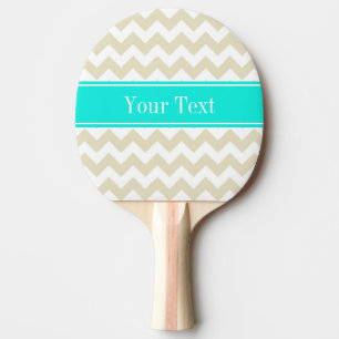 Raquete De Ping Pong Sand Beige White Chevron Bright Aqua Name Monogram
