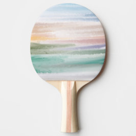 Raquete De Ping Pong Sandy Beach Ocean Waves Sunset Abstrato Watercolor