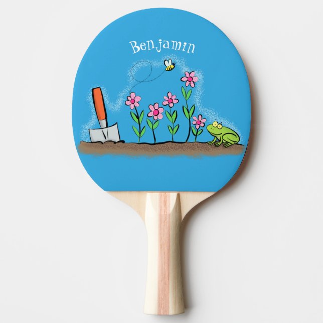 Raquete De Ping Pong Sapo bonito e abelha na ilustração de desenho anim (Frente)