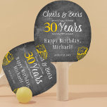 Raquete De Ping Pong Saúde e cervejas aos 30 anos de idade de homens<br><div class="desc">Retro informais e engraçados aplausos e cervejeiras homens e trinta anos costumes guardando presentes de pau-pé com um script de tipografia de rico, uma caneca de cerveja amarela, e rodopia sobre um fundo de chalkboard de cinza escuro, na rustica vintage. Adequado como presente para qualquer idade ou marco de aniversário...</div>