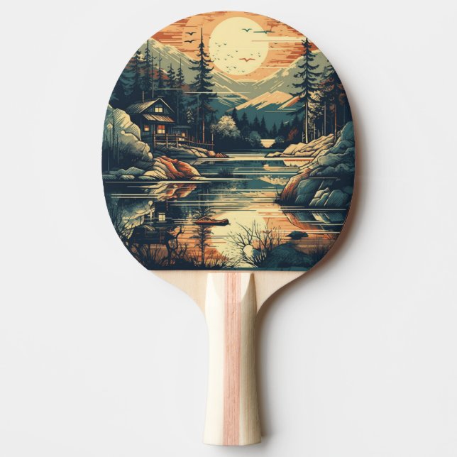 Raquete De Ping Pong Scandinávia Retro Art Mountain Home (Frente)