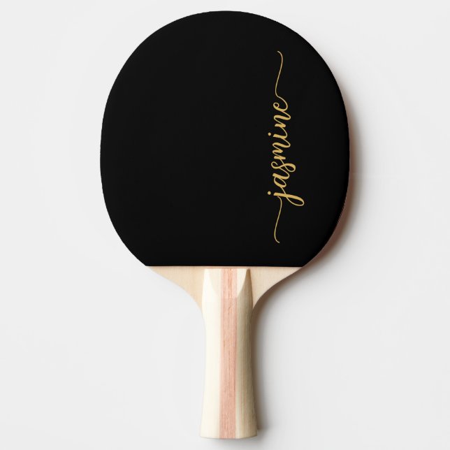 Raquete De Ping Pong Script de Assinatura de Nome Personalizado Dourado (Frente)