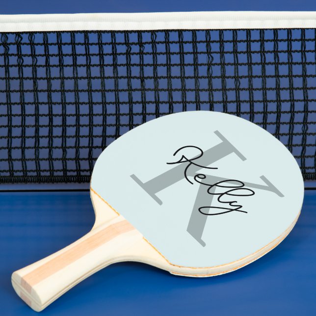 Raquete De Ping Pong Script de Monograma Azul Aqua Moderno (Insitu)