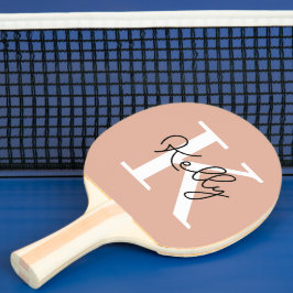 Raquete De Ping Pong Script de Monograma Rosa Blush Moderno