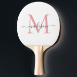 Raquete De Ping Pong Script Feminino Simples de Cinza Rosa Monograma<br><div class="desc">Cinza Rosa Rosa Rosa Rosa Dusta Rosa Rosa Simples Na moda Negra Monograma Script Elegante Nome Ping Pong Pino</div>