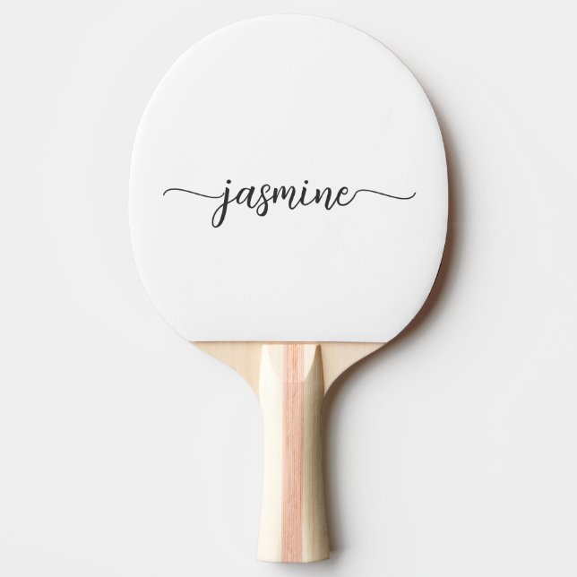 Raquete De Ping Pong Script Moderno de Nome Personalizado Branco (Frente)