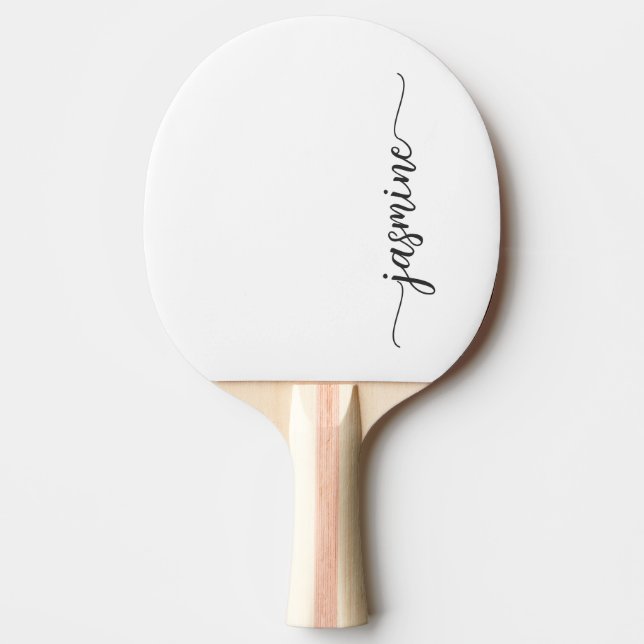 Raquete De Ping Pong Script Moderno de Nome Personalizado Branco (Frente)