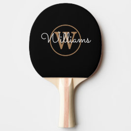 Raquete De Ping Pong Script Monograma Dourado Preto