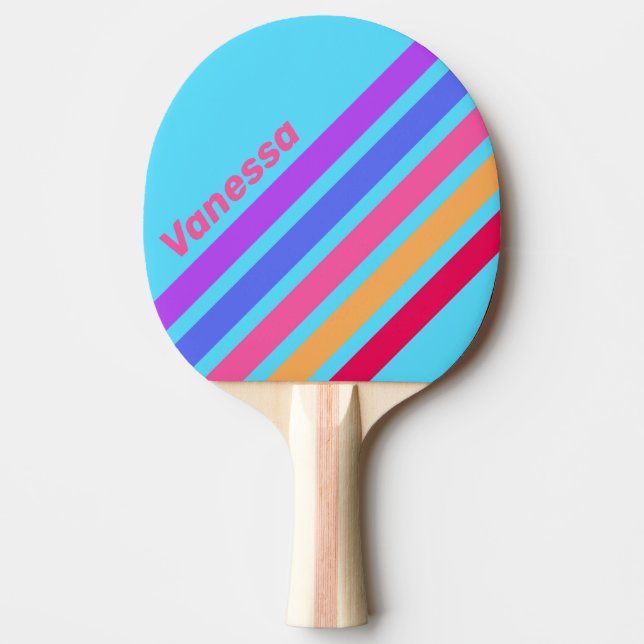 Raquete De Ping Pong Sea Glass Angled Striping with Name (Frente)