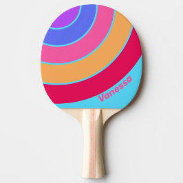 Raquete De Ping Pong Sea Glass Circle Stripe with Name