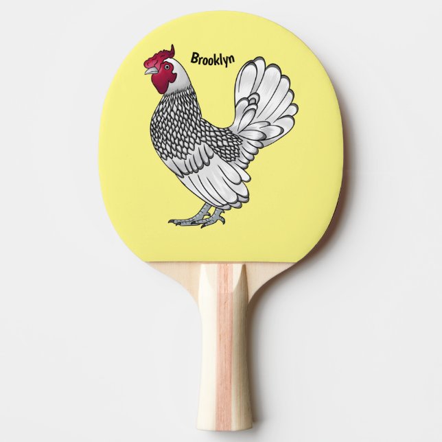 Raquete De Ping Pong Sebright chicken cartoon illustration  (Frente)