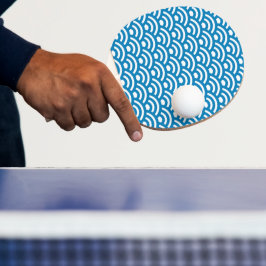 Raquete De Ping Pong Seigaiha, Ondas, Japonês, Azul e Branco
