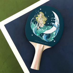 Raquete De Ping Pong Sereia Loira Lua Crescente Fantasia Art Déco
