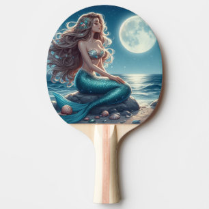 Raquete De Ping Pong Sereia na praia à noite