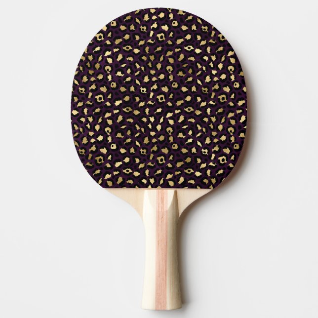 Raquete De Ping Pong Série Leopardo roxa e Dourada Design 2 (Frente)