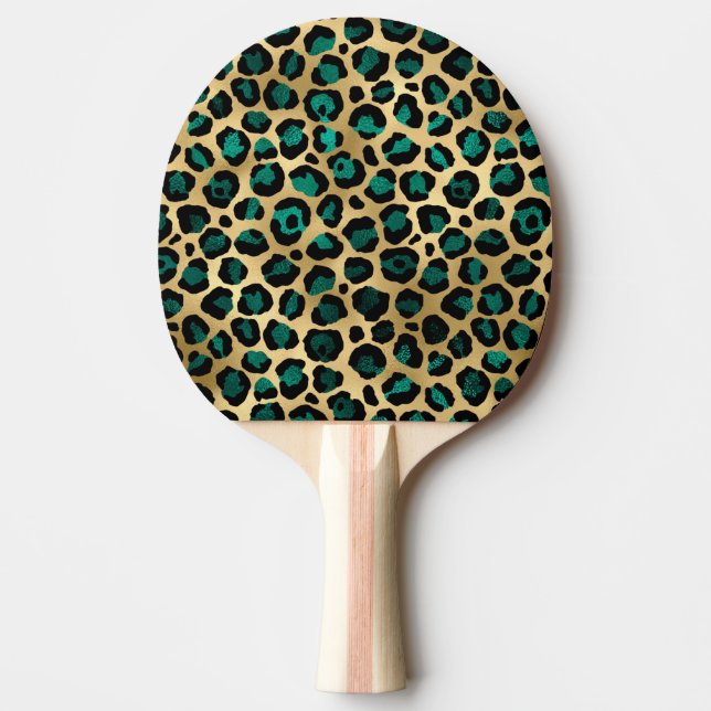 Raquete De Ping Pong Série Teal e Gold Leopard Design 14  (Frente)