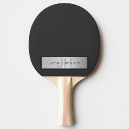 Raquete De Ping Pong Seu nome e monograma | Vista de prata cinzenta e f