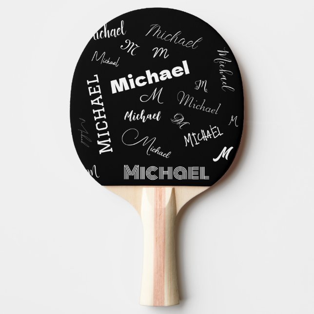 Raquete De Ping Pong Seu nome e padrão personalizado de monograma preto (Frente)