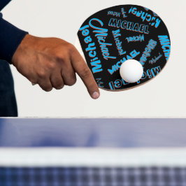 Raquete De Ping Pong Seu padrão de nome monograma azul vermelho cor pre