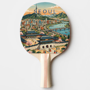 Raquete De Ping Pong Seul Coreia do Sul Viagem Arte Vintage