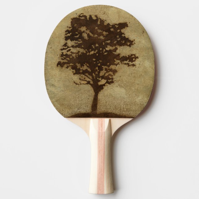 Raquete De Ping Pong Silhueta de árvore em fundo de bronze (Frente)